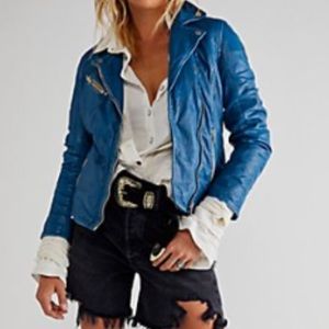Sofia Leather Jacket in Blue